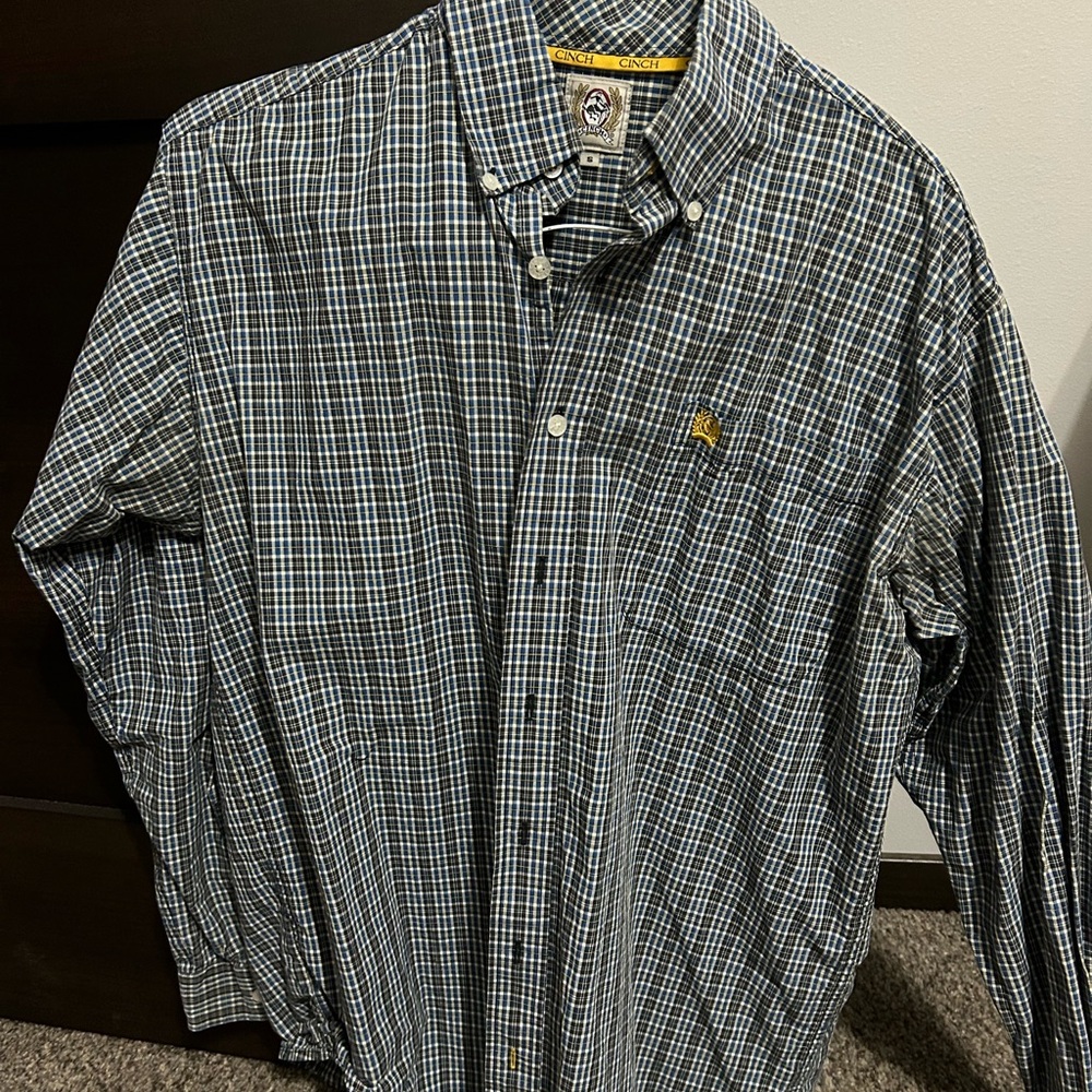 Men's Cinch Black and White Plaid Shirt